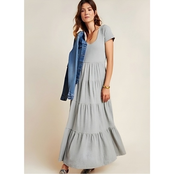 Maeve Dresses & Skirts - Anthropologie Maeve Gray Tiered Gillian Maxi Dress, M